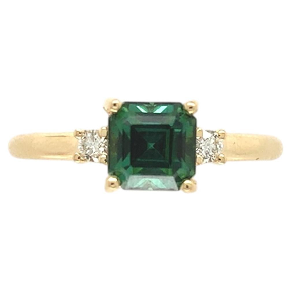 14K Gelbgold 1,25ct Grüner Turmalin und Diamant Ring Größe 6,75