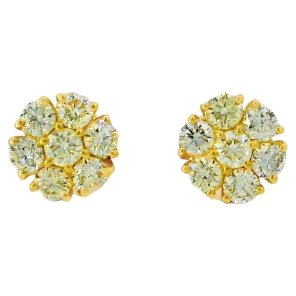 14k Yellow Gold 1.25ctw Natural Round Brilliant Diamond Cluster Earrings