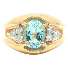 14k Yellow Gold 1.25ctw Oval Aquamarine & Diamond Open Work Band Ring