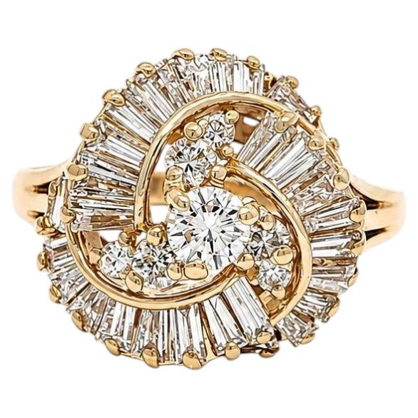 14k Yellow Gold 1.25ctw Round & Baguette Fiery Diamond Swirl Knot Ring