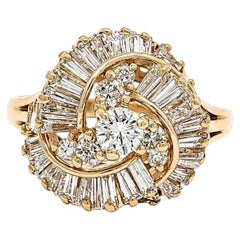 14k Yellow Gold 1.25ctw Round & Baguette Fiery Diamond Swirl Knot Ring
