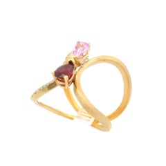 14k Yellow Gold 1.25ctw Ruby Sapphire & Diamond Dual Finish Wide Open Ring