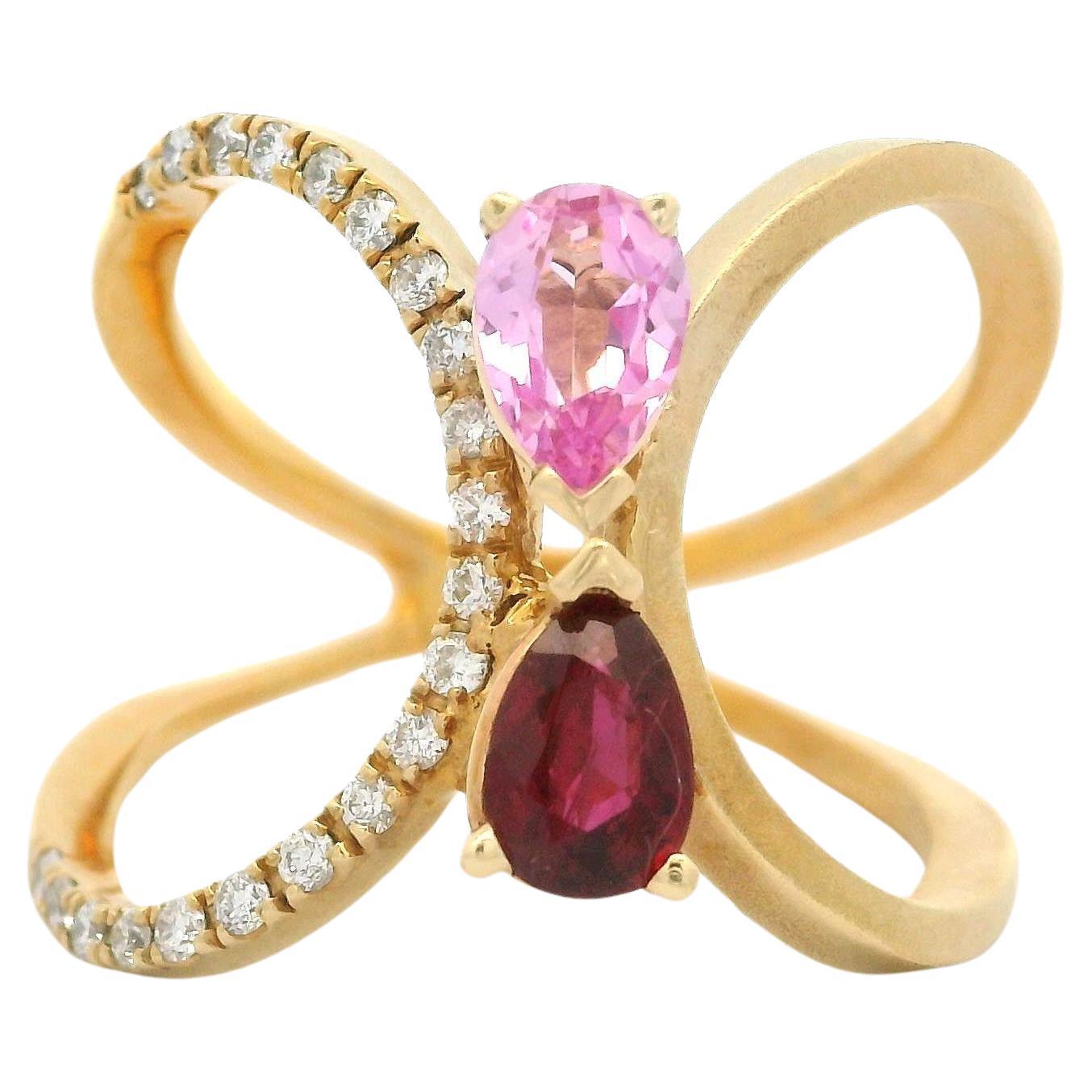 14k Yellow Gold 1.25ctw Ruby Sapphire & Diamond Dual Finish Wide Open Ring
