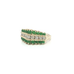 14k Yellow Gold 1.26ctw Round Emerald & Diamond Wide Pyramid Step Band Ring