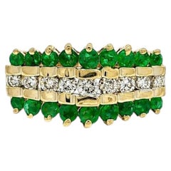14k Yellow Gold 1.26ctw Round Emerald & Diamond Wide Pyramid Step Band Ring