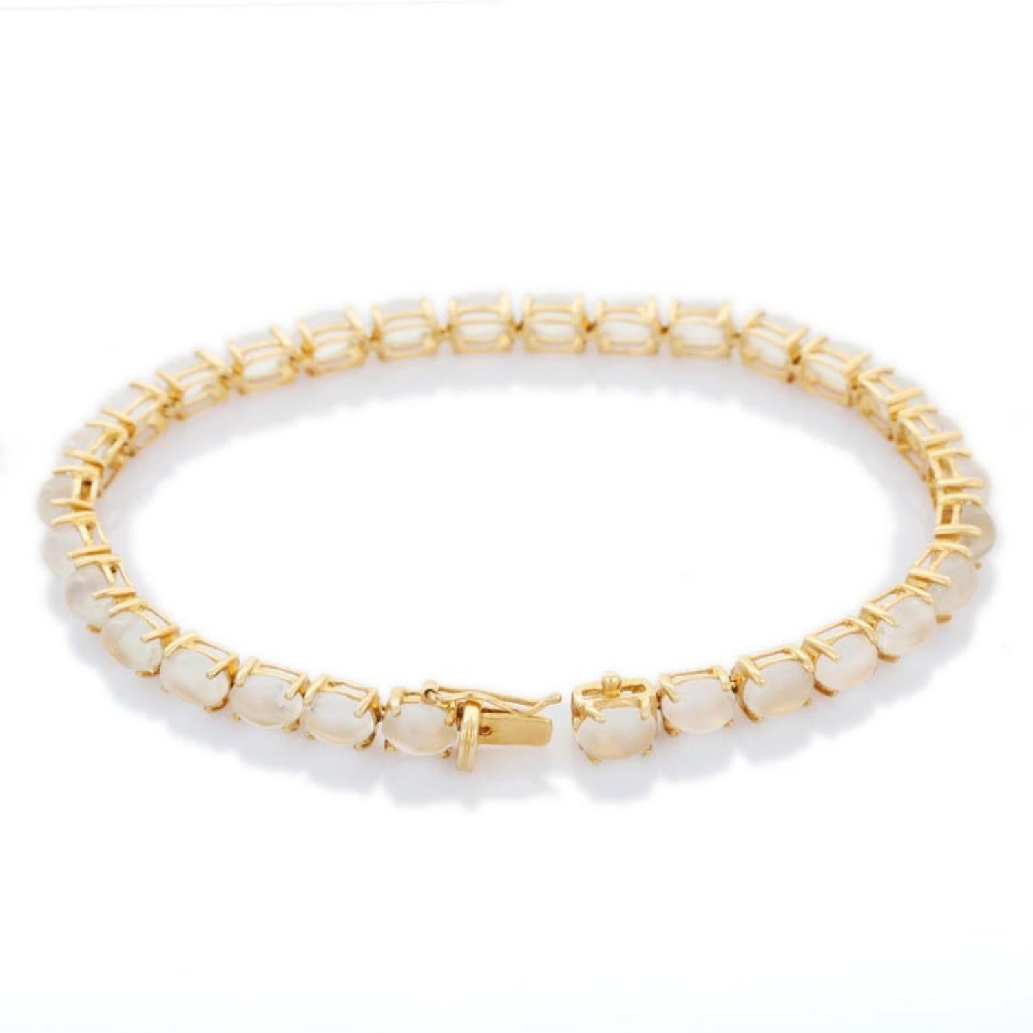 12,75 Karat natürlicher Mondstein-Tennisarmband aus 14k Gelbgold mit Zackenfassung im Zustand „Neu“ in New York, NY