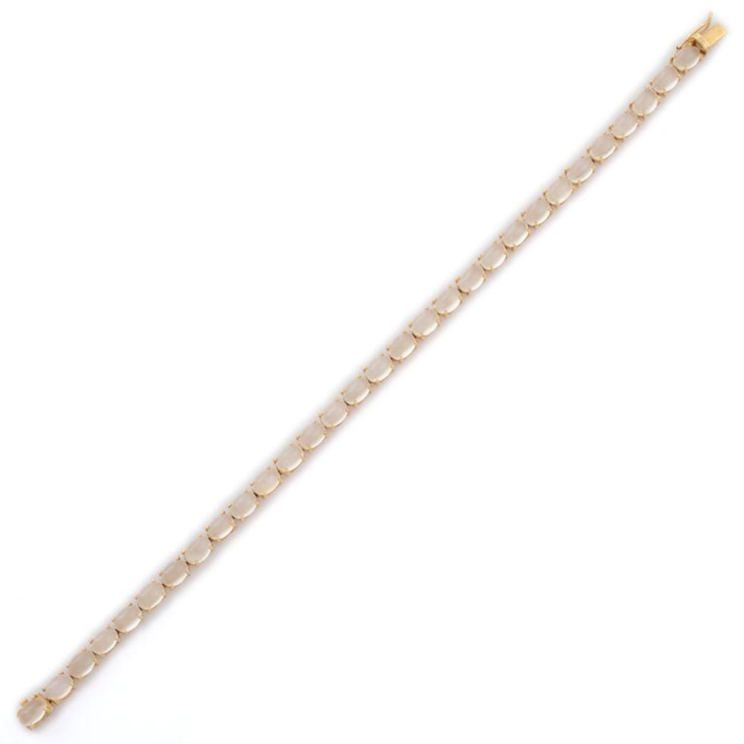 12,75 Karat natürlicher Mondstein-Tennisarmband aus 14k Gelbgold mit Zackenfassung Damen