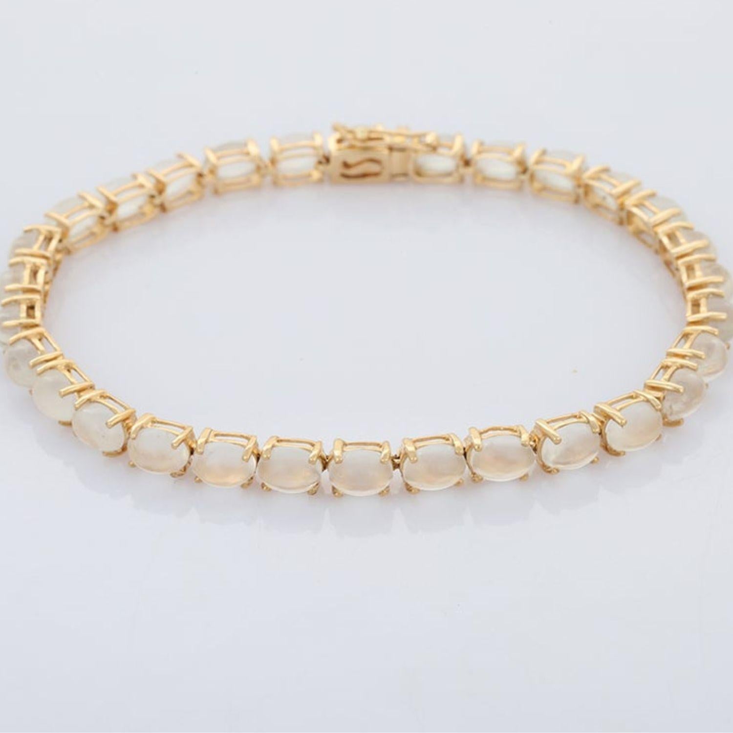 12,75 Karat natürlicher Mondstein-Tennisarmband aus 14k Gelbgold mit Zackenfassung 1
