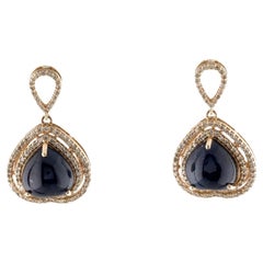 Boucles d'oreilles pendantes en or jaune 14K avec saphir en forme de cœur de 12,75ct et diamant de 0,80ctw