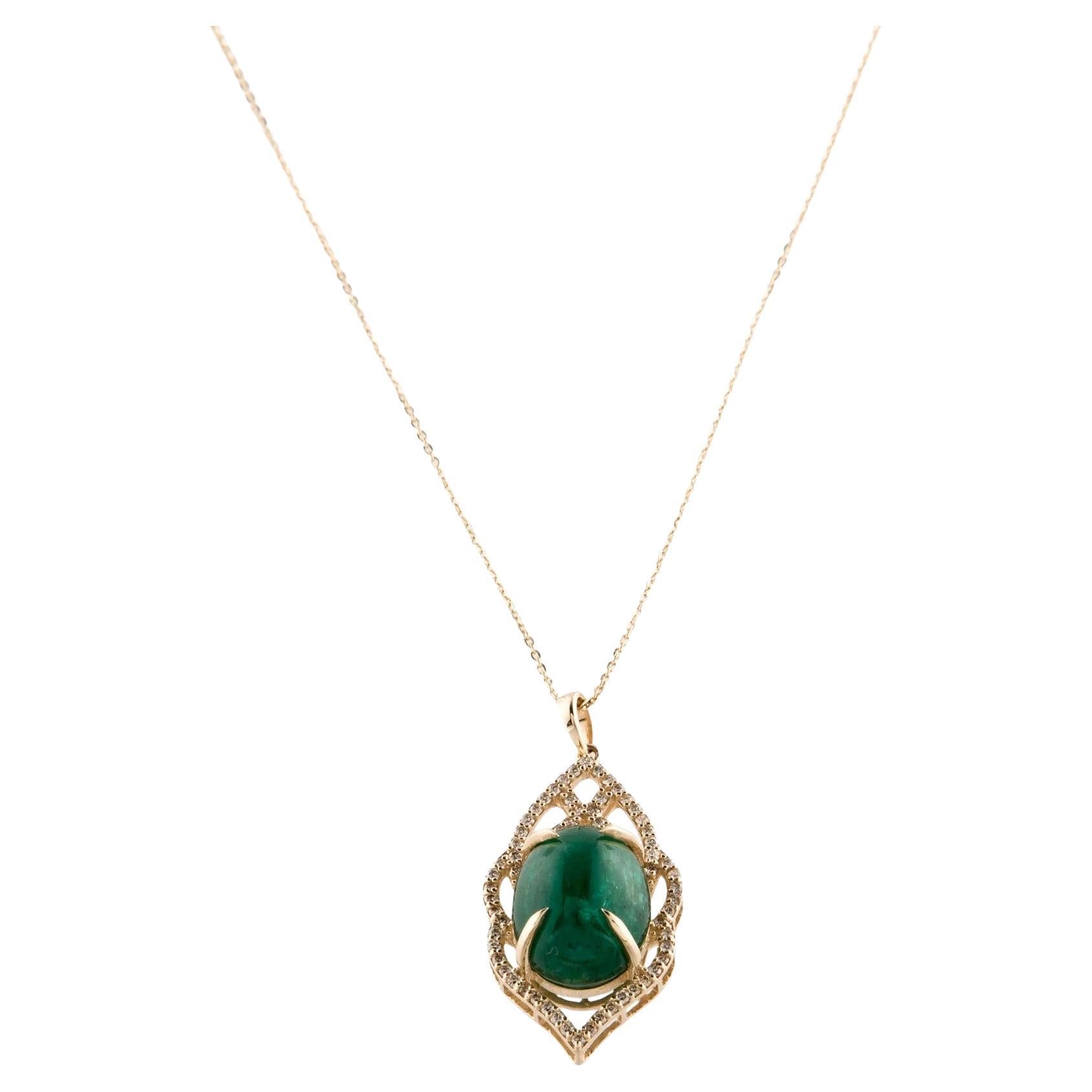 14K Yellow Gold 12.77ctw Emerald & Diamond Pendant Necklace
