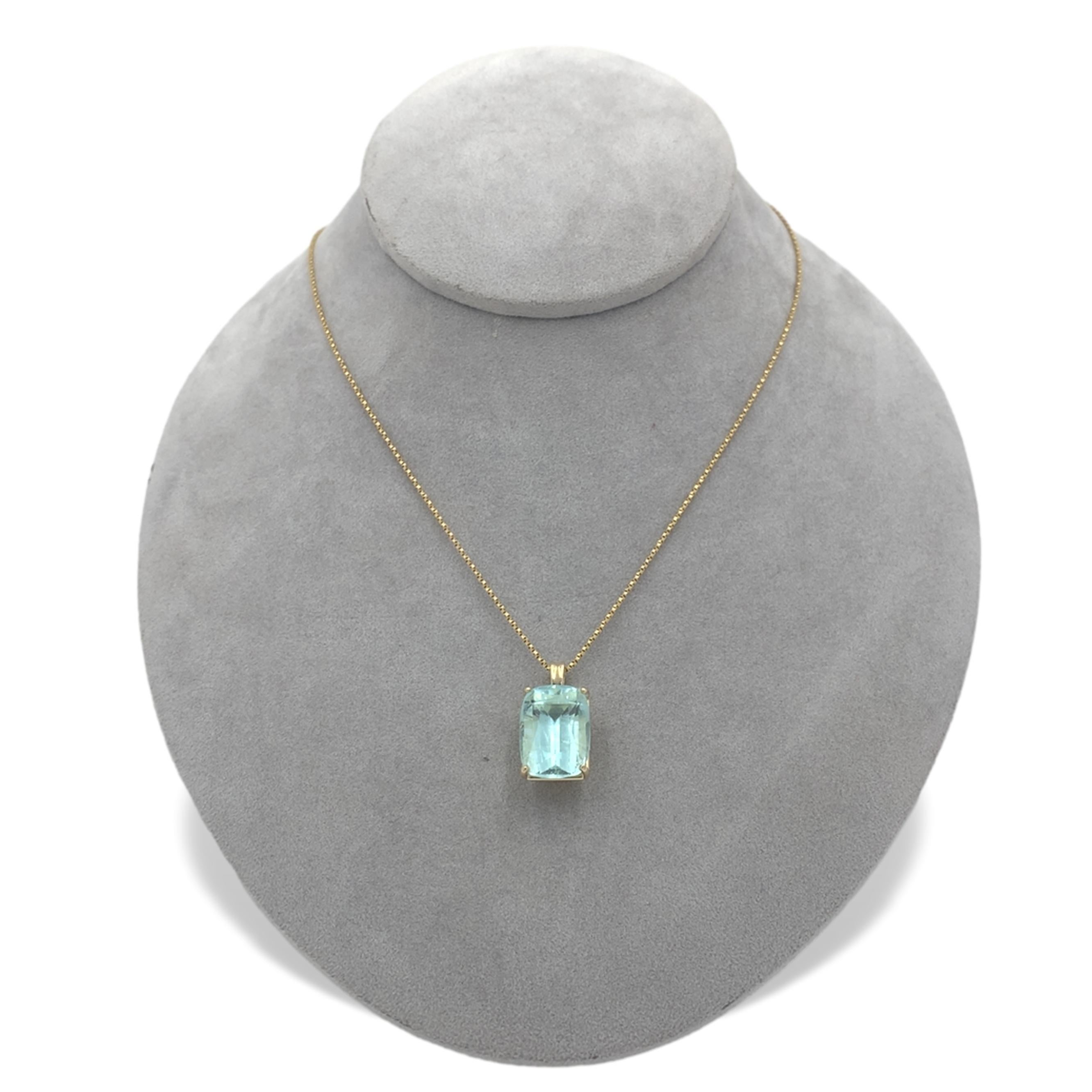 Pendentif en or jaune 14K avec aigue-marine de 12,82 carats et chaîne de 24