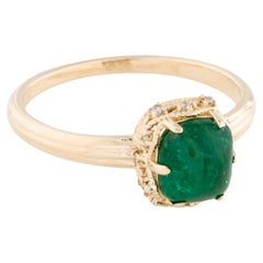 14K Yellow Gold 1.28ct Emerald & Diamond Cocktail Ring, Size 7