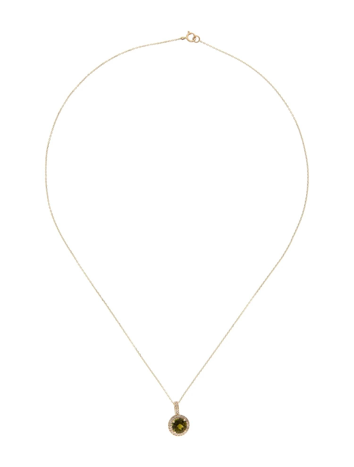 Artist 14K Yellow Gold 1.28ct Tourmaline & Diamond Pendant Necklace, Round Brilliant For Sale