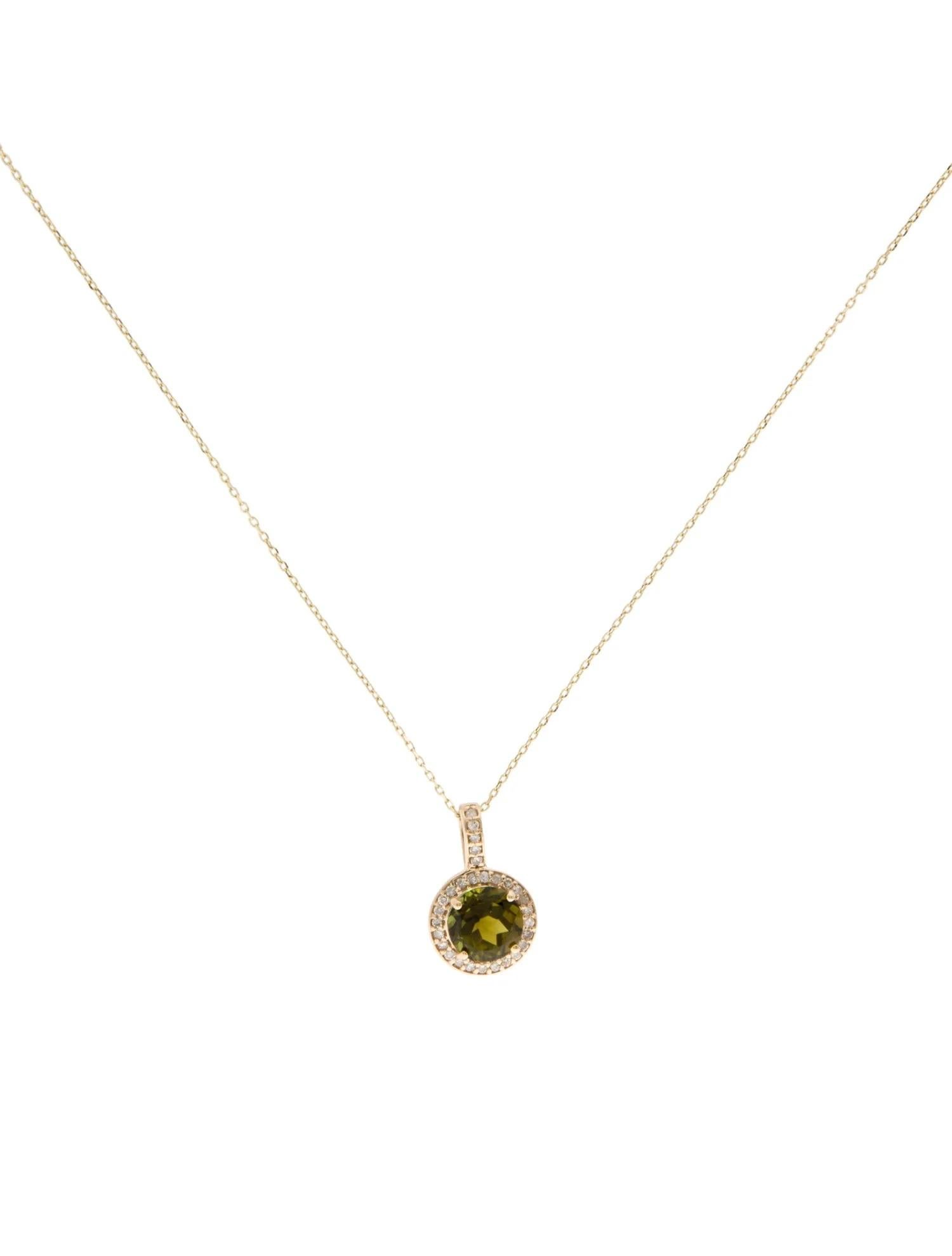 Round Cut 14K Yellow Gold 1.28ct Tourmaline & Diamond Pendant Necklace, Round Brilliant For Sale