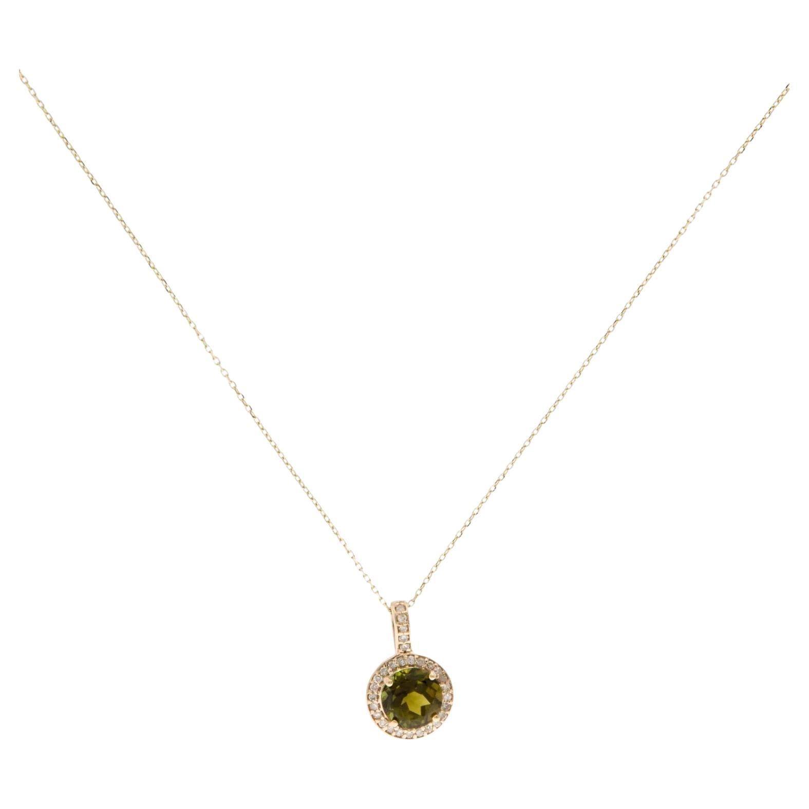 14K Yellow Gold 1.28ct Tourmaline & Diamond Pendant Necklace, Round Brilliant