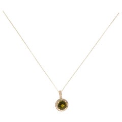 14K Yellow Gold 1.28ct Tourmaline & Diamond Pendant Necklace, Round Brilliant