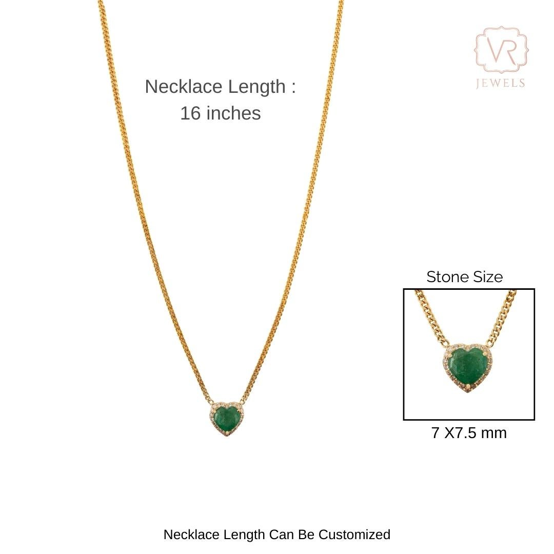 Collana con smeraldo naturale e diamante in oro giallo 14K da 1,29 carati a forma di cuore in vendita 4