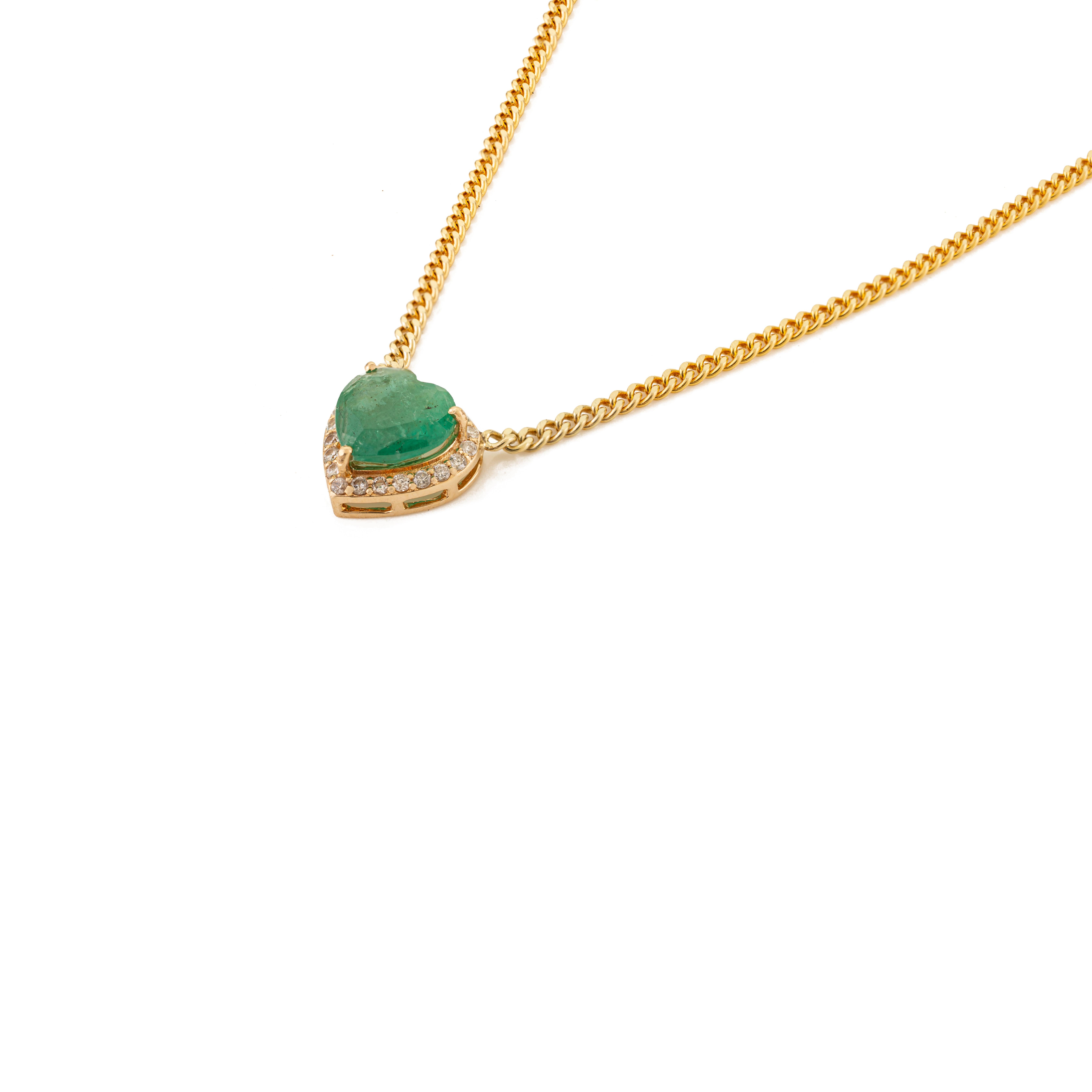Moderno Collana con smeraldo naturale e diamante in oro giallo 14K da 1,29 carati a forma di cuore in vendita