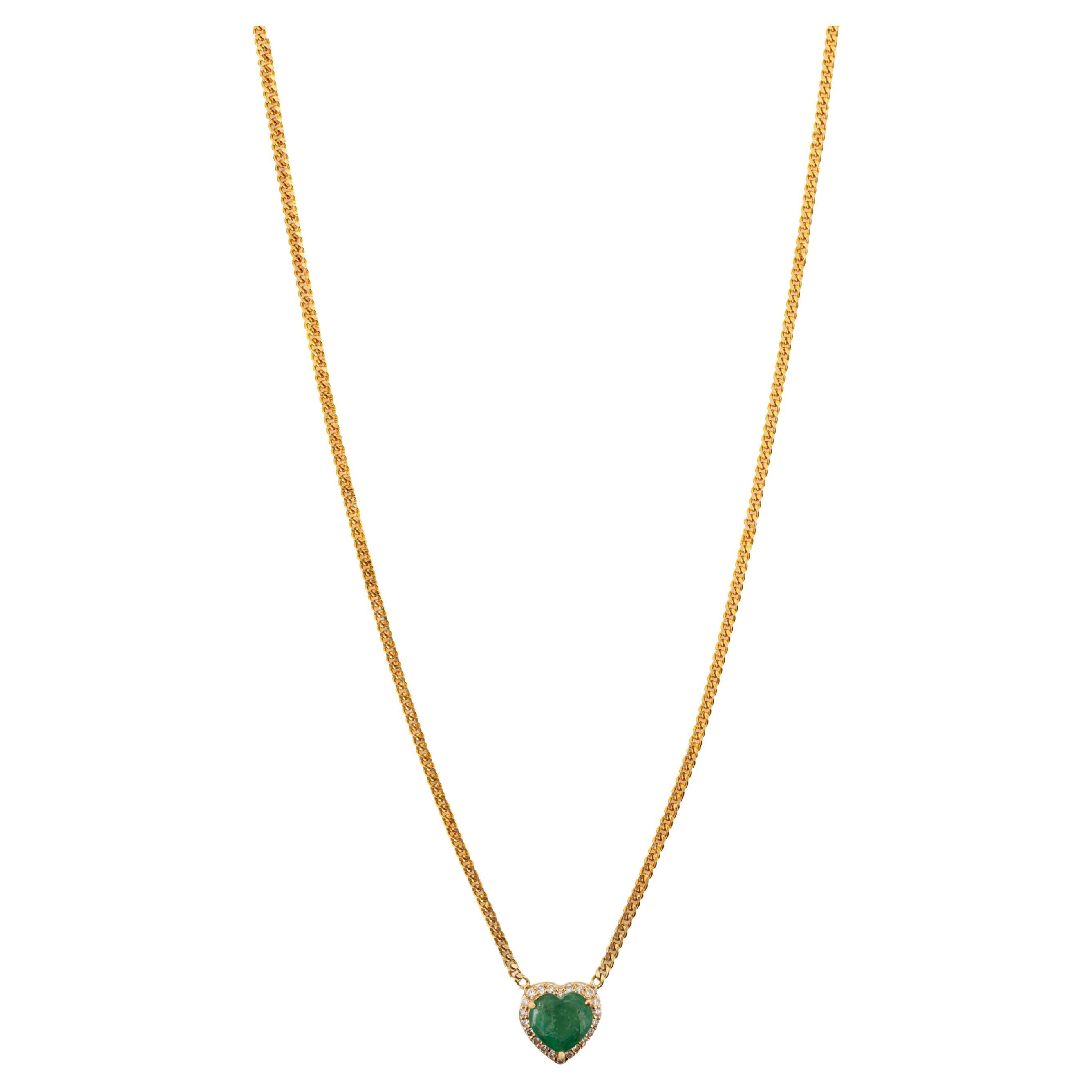 14K Yellow Gold 1.29Ct Heart-Shaped Natural Emerald
Diamond Pendant Necklace