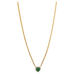 14K Yellow Gold 1.29Ct Heart-Shaped Natural Emerald
Diamond Pendant Necklace