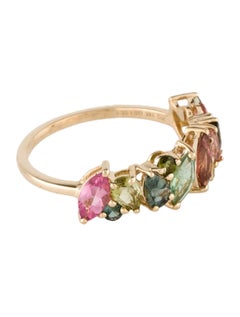 Anillo de oro amarillo de 14 quilates con turmalina multicolor de 1,29 quilates, talla 6,5