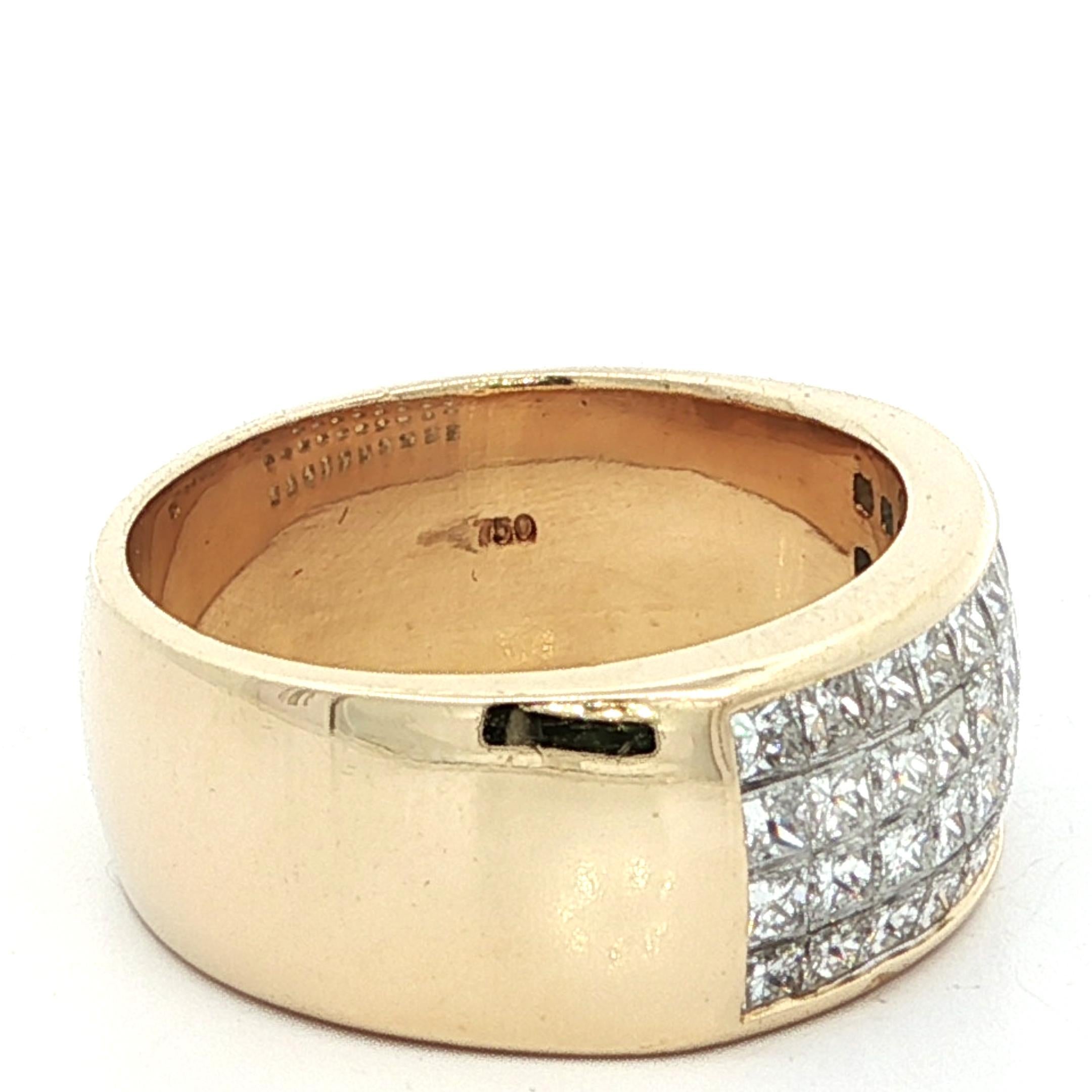 Anello a fascia larga con diamanti incastonati invisibili in oro giallo 14k 1,2ctw F VS Princess Cut in vendita 6