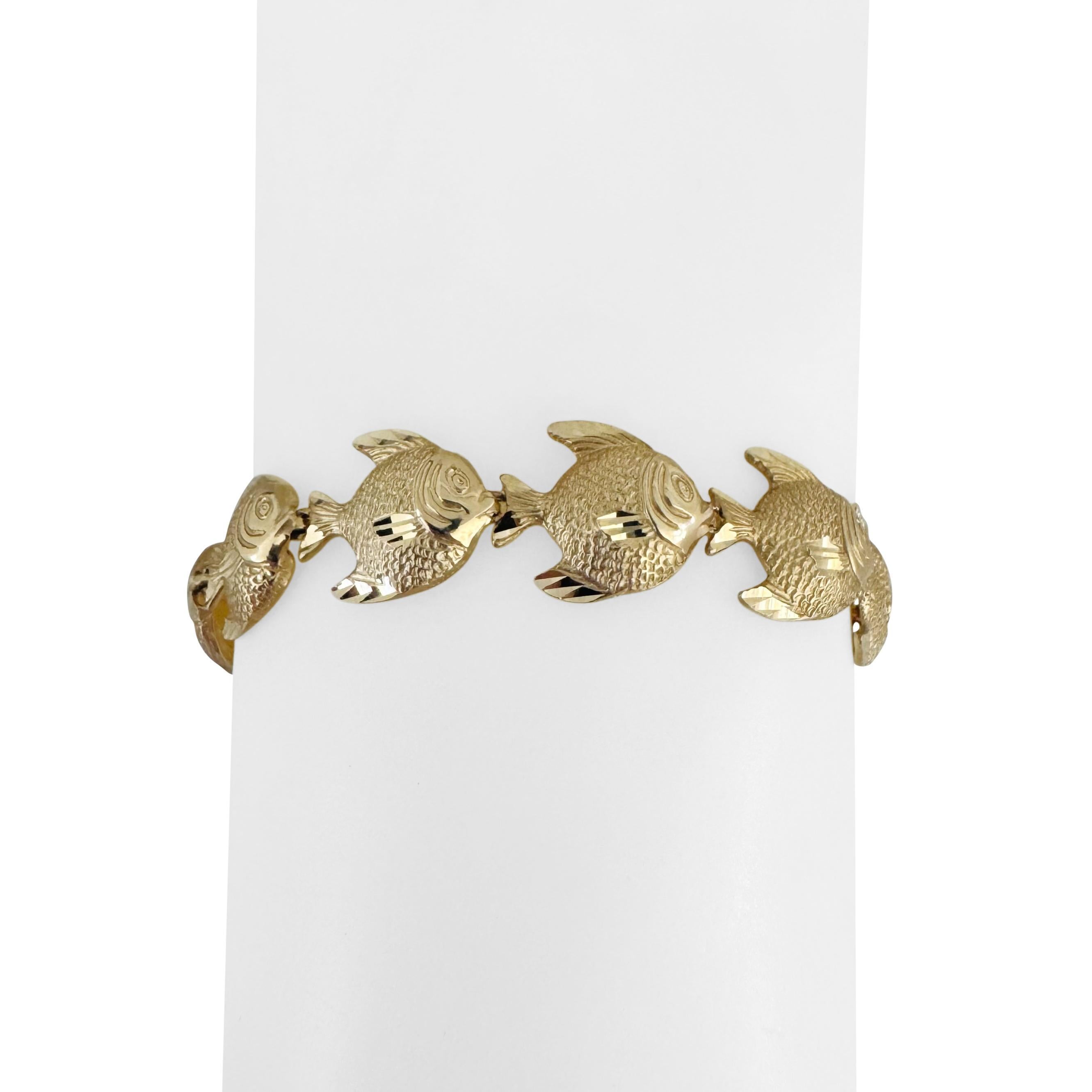 14k Yellow Gold 12g Ladies Diamond Cut 12mm Fish Link Bracelet 6.75