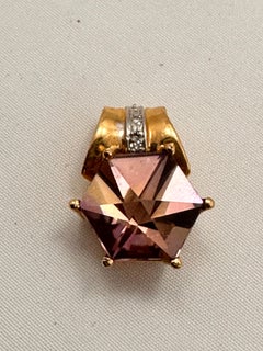 14k Yellow Gold 12mm Fancy Cut Hexagon Amethyst and Diamond Enhancer Pendant