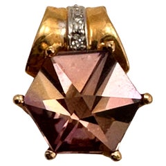14k Yellow Gold 12mm Fancy Cut Hexagon Amethyst and Diamond Enhancer Pendant