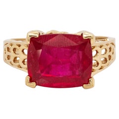 14K Yellow Gold 12x10mm, 7.2cts Madagascar Ruby Solitaire Ring