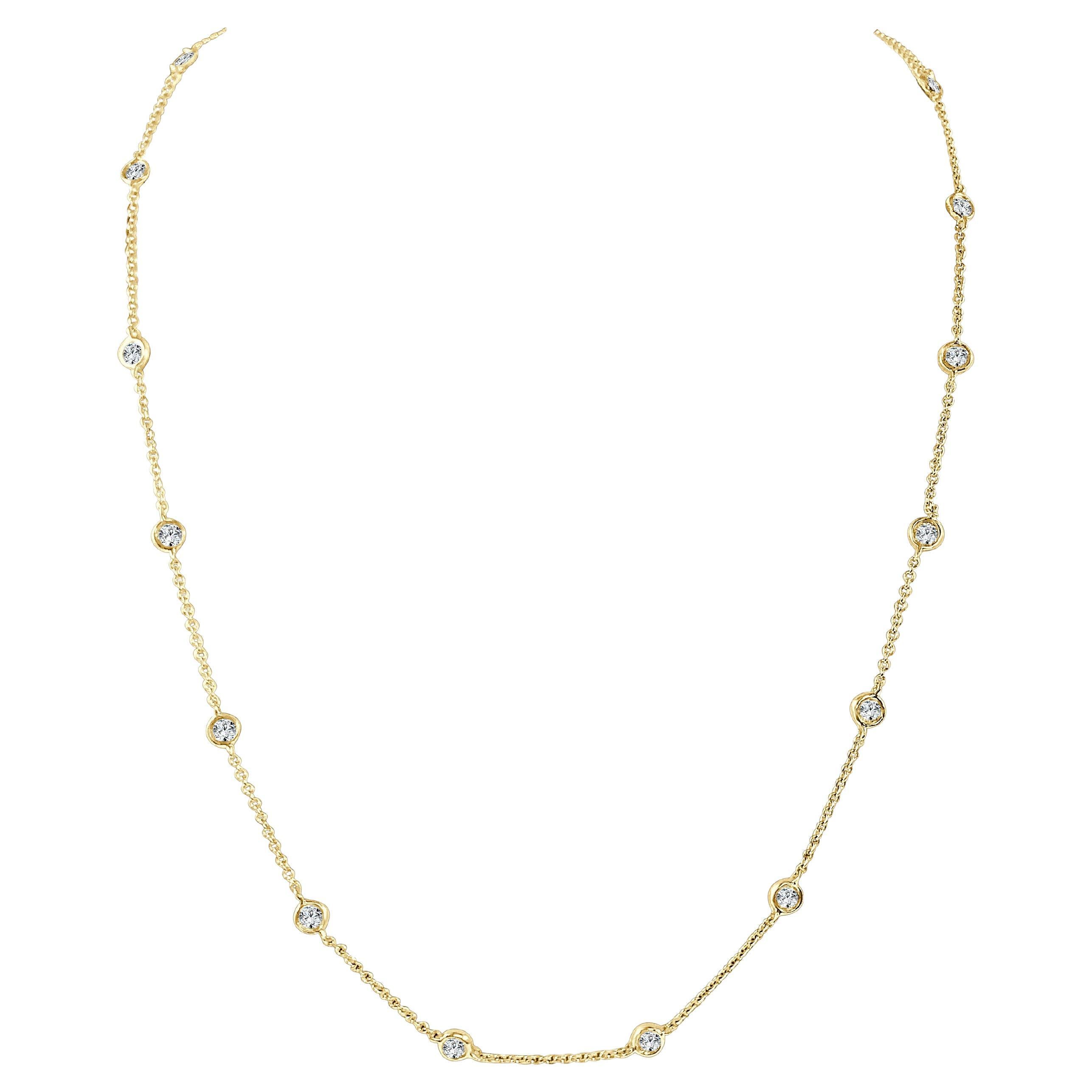 14K Yellow Gold 1.30ct Diamond by the Yard Necklace for Her For Sale