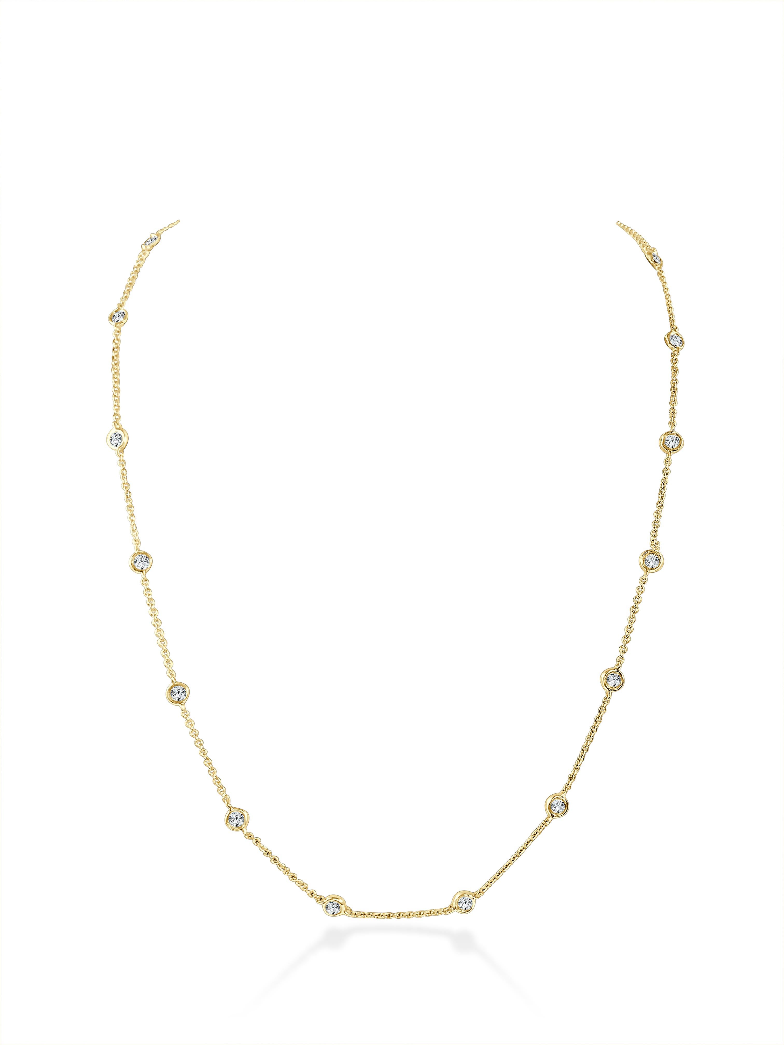 Baguette Cut 14K Yellow Gold 1.30ct Diamond by the Yard Necklace for Her For Sale