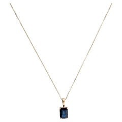 14K Yellow Gold 1.30ct Sapphire Pendant Necklace, 16-Inch Chain  Cornered Recta