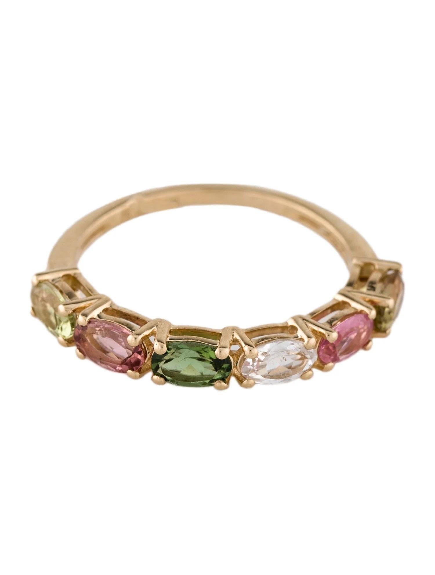 Artista Anello a fascia in oro giallo 14K con tormalina multicolore da 1,30 carati, misura 6 in vendita