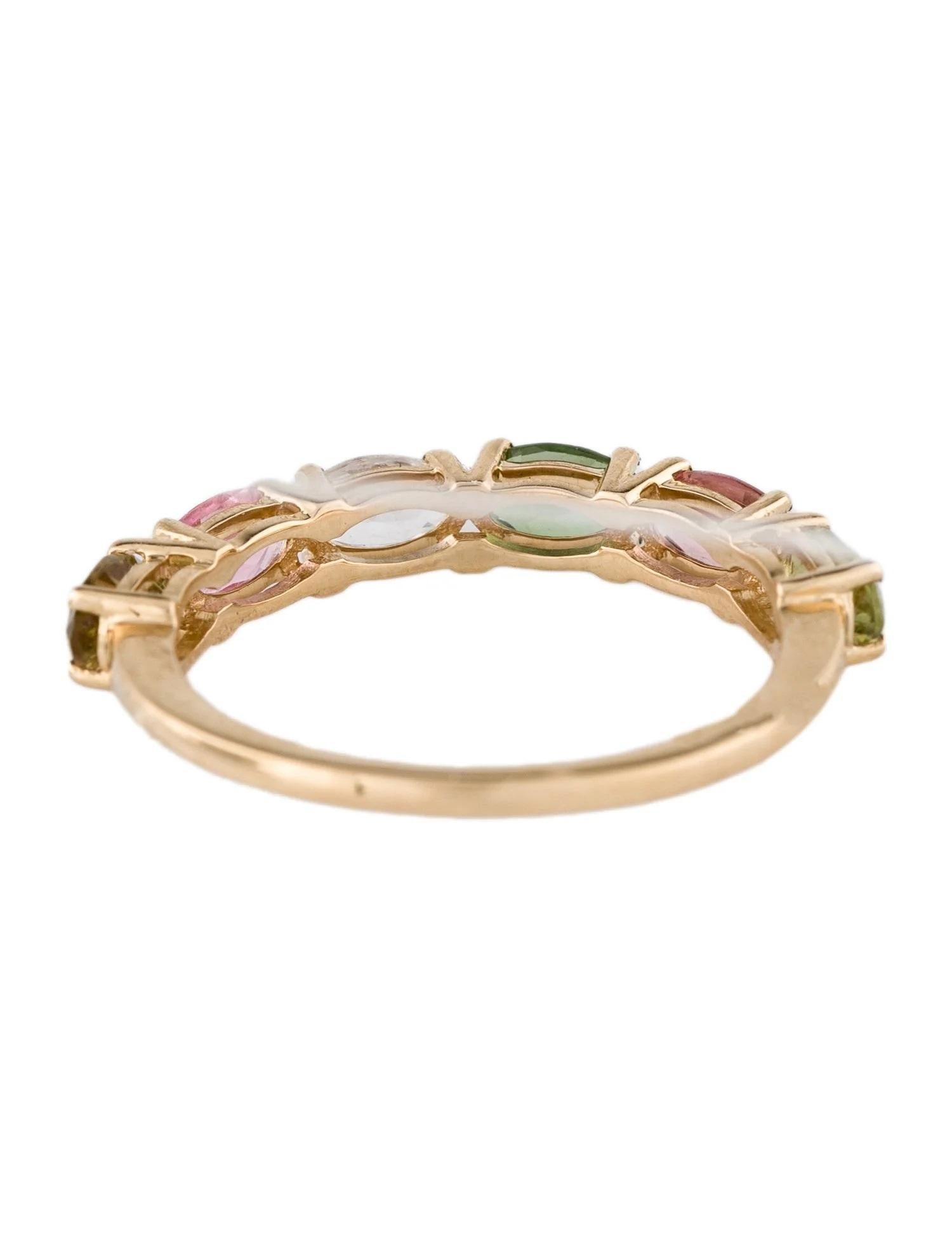 Taglio ovale Anello a fascia in oro giallo 14K con tormalina multicolore da 1,30 carati, misura 6 in vendita
