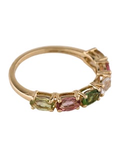 Bague jonc en or jaune 14 carats avec tourmaline multicolore 1,30 ctw, taille 6