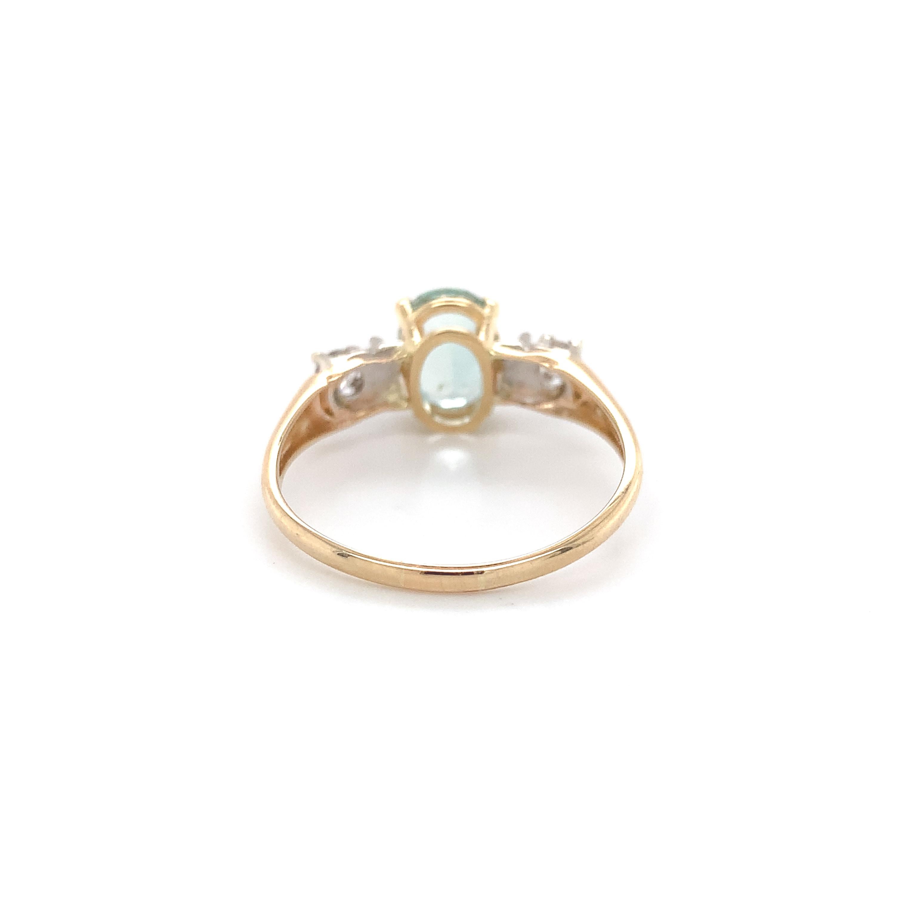 14K Gelbgold 1,31 Karat Aquamarin und Diamant-Ring Größe 8,75 Damen im Angebot