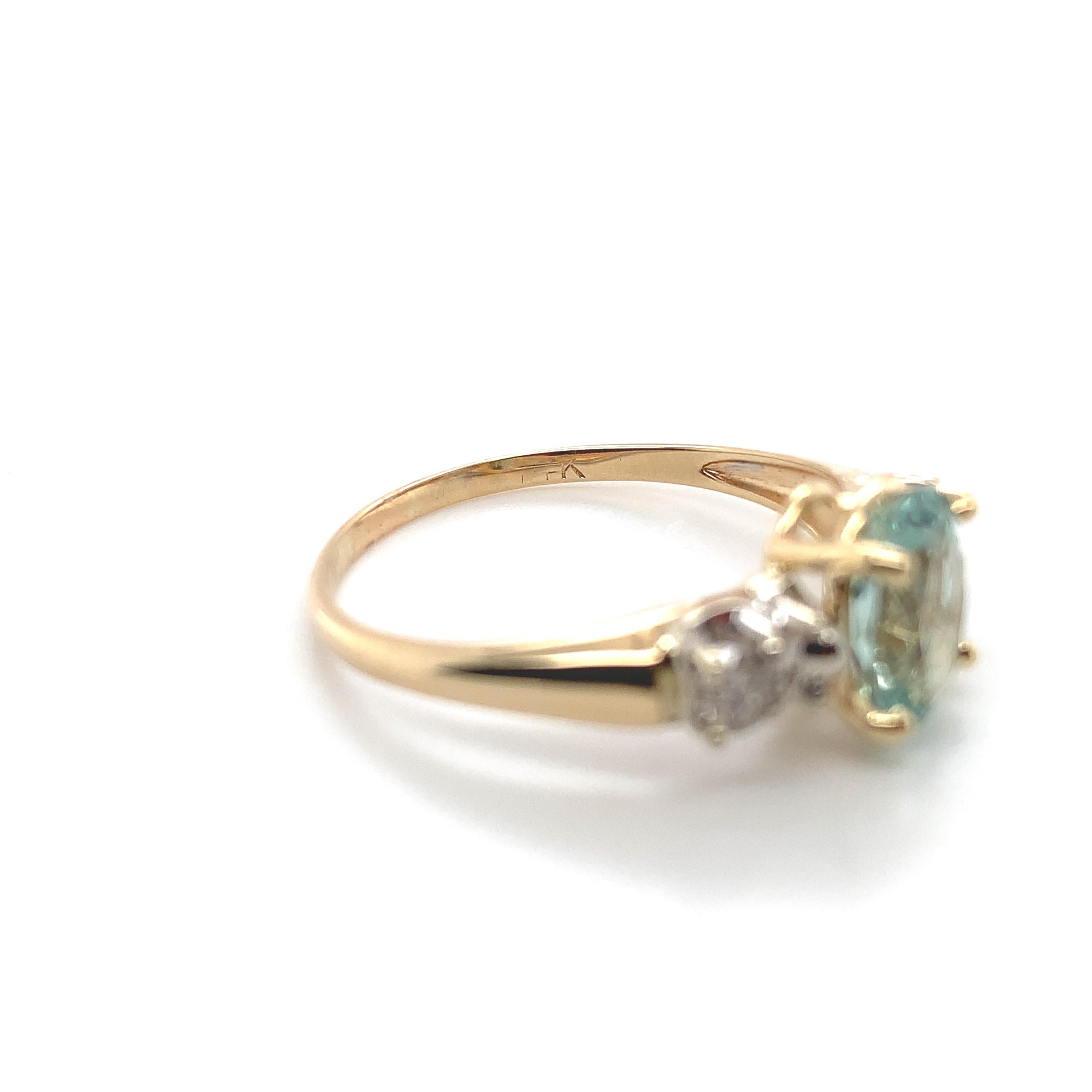 14K Gelbgold 1,31 Karat Aquamarin und Diamant-Ring Größe 8,75 im Angebot 3