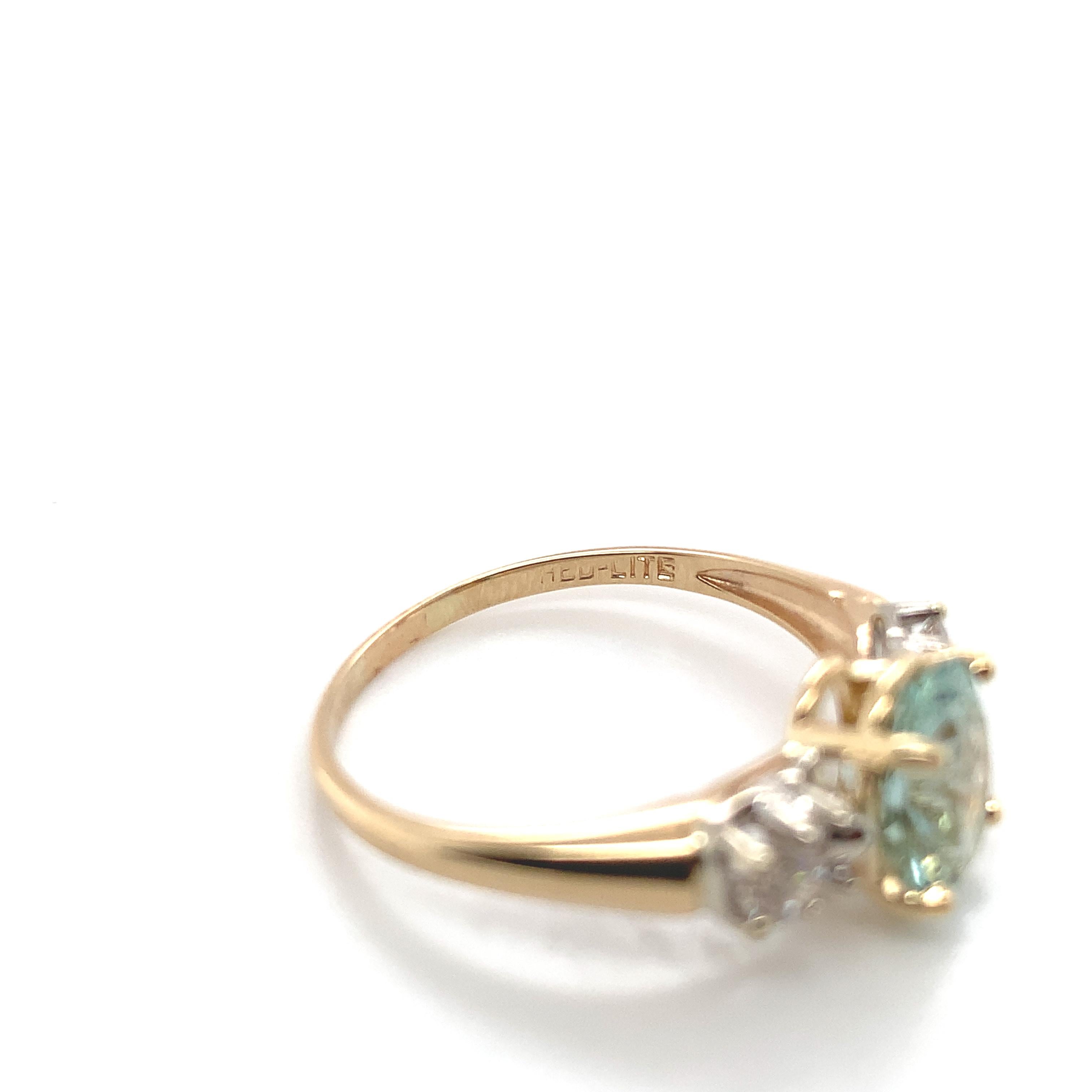 14K Gelbgold 1,31 Karat Aquamarin und Diamant-Ring Größe 8,75 im Angebot 4