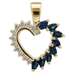 14k Yellow Gold 1.34ctw Marquise Sapphire & Diamond Sparks Heart Pendant