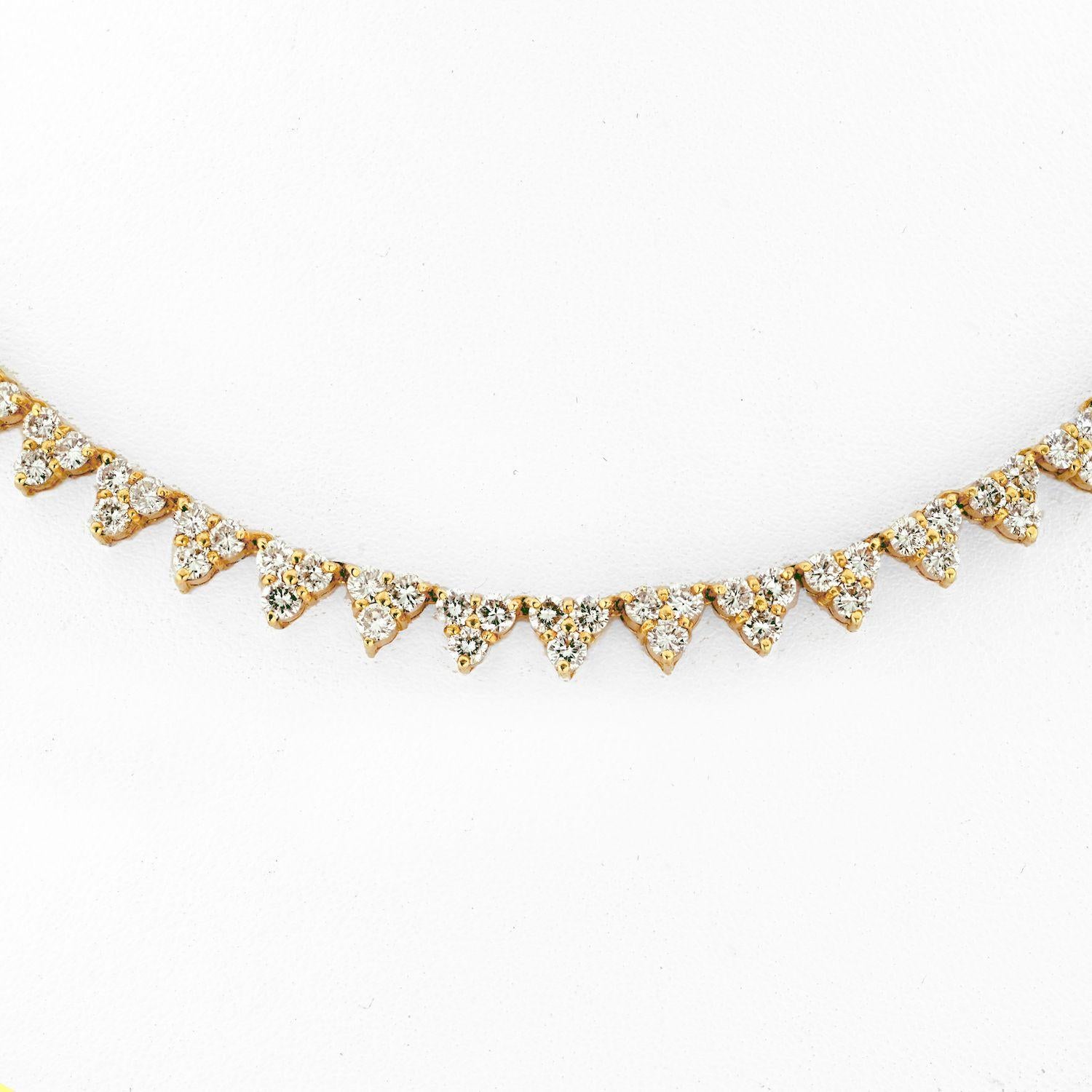 14k Yellow Gold 13.50cttw Diamond Trio Tennis Necklace In Excellent Condition For Sale In New York, NY