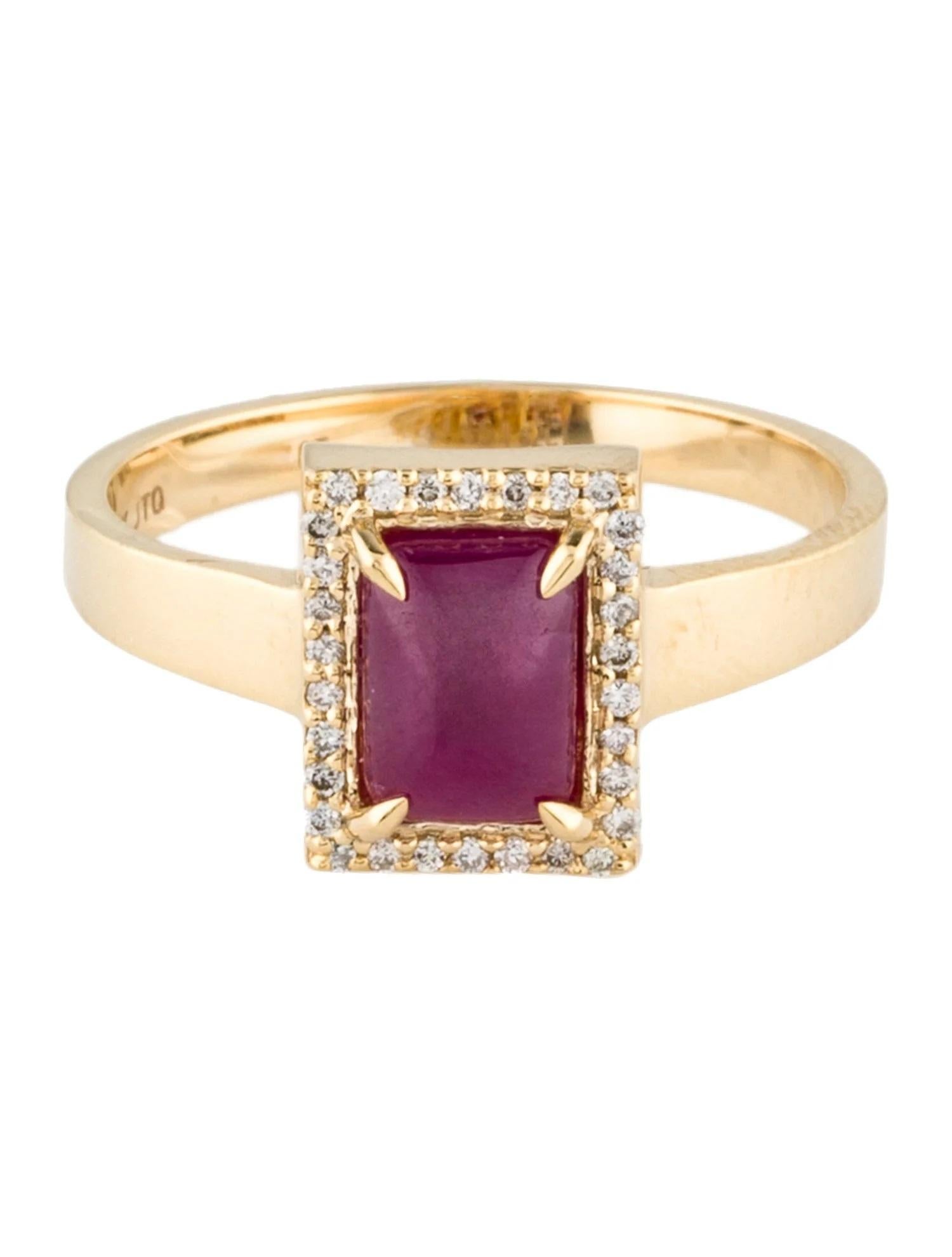 Artist 14K Yellow Gold 1.36ct Sugarloaf Ruby & Diamond Cocktail Ring, Size 7