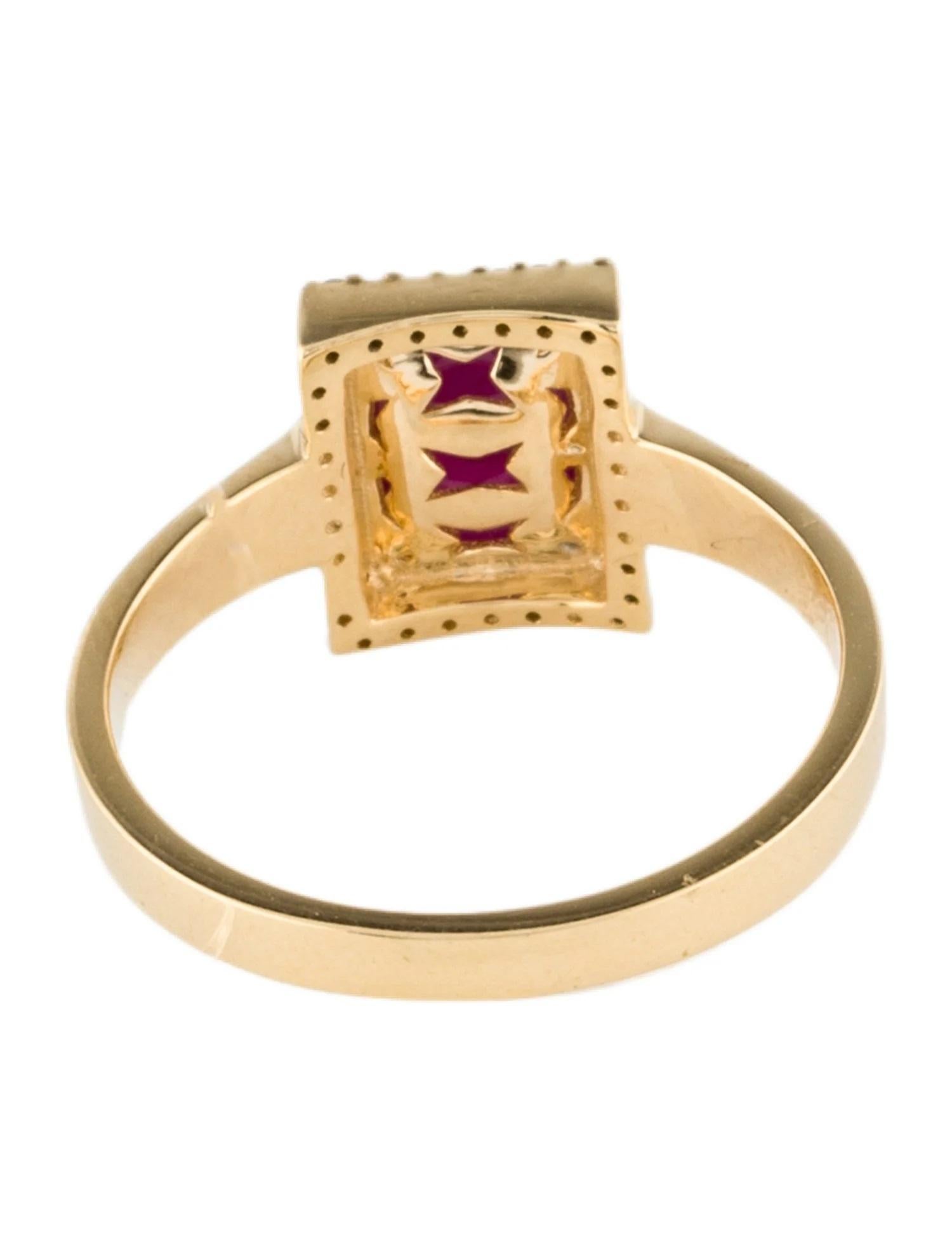 Round Cut 14K Yellow Gold 1.36ct Sugarloaf Ruby & Diamond Cocktail Ring, Size 7