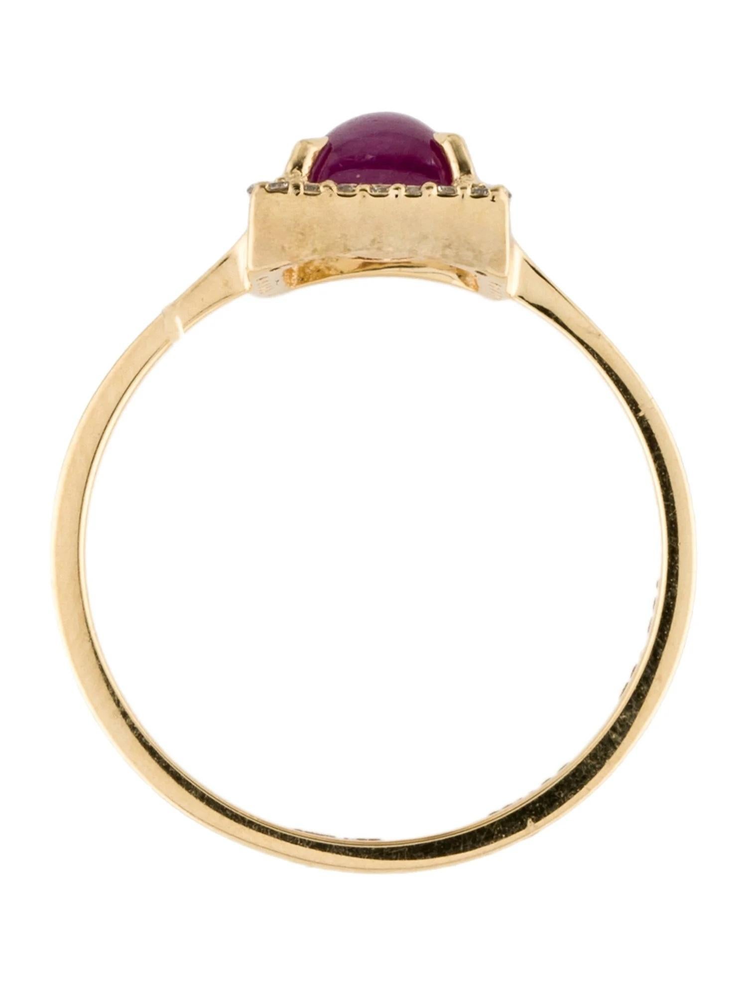 14K Yellow Gold 1.36ct Sugarloaf Ruby & Diamond Cocktail Ring, Size 7 In New Condition In Holtsville, NY