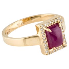 Bague cocktail en or jaune 14 carats, rubis pain de sucre 1,36 carat et diamants, taille 7