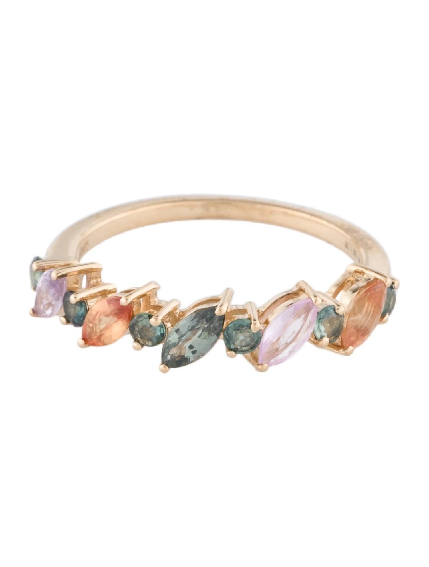 Artist 14K Yellow Gold 1.36ctw Multi Sapphire Band Ring, Size 7, Round Brilliant Sapphi For Sale