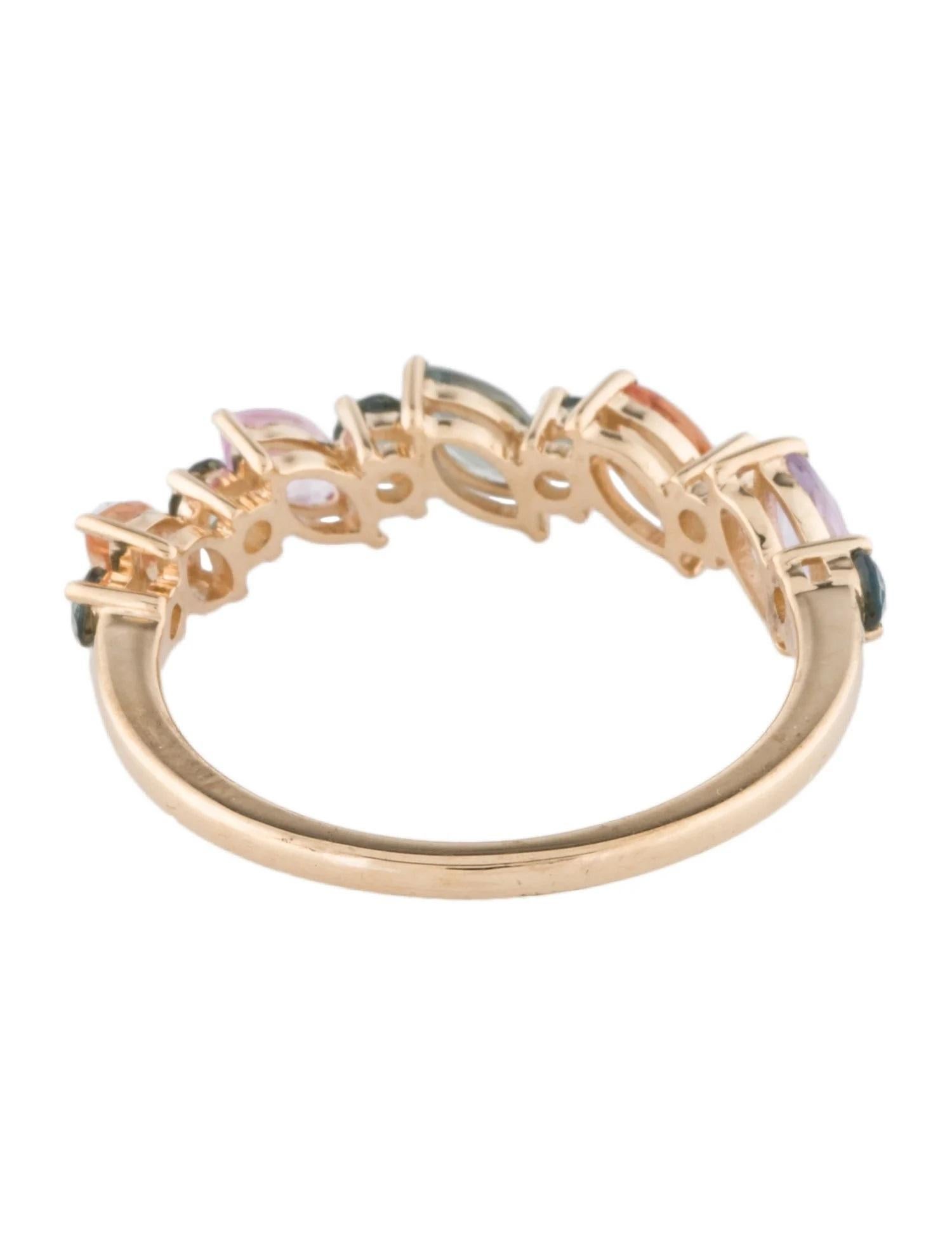 Round Cut 14K Yellow Gold 1.36ctw Multi Sapphire Band Ring, Size 7, Round Brilliant Sapphi For Sale