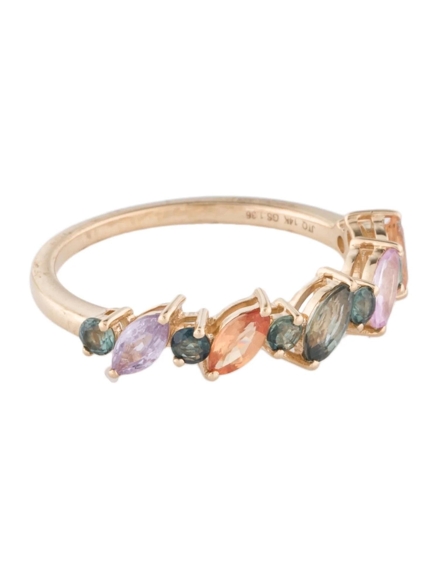 14K Yellow Gold 1.36ctw Multi Sapphire Band Ring, Size 7, Round Brilliant Sapphi