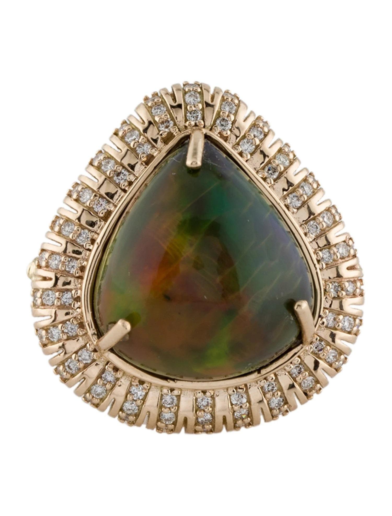 Artist 14K Yellow Gold 13.71ct Pear-Shaped Opal & Diamond Cocktail Ring, Size 6.75 For Sale