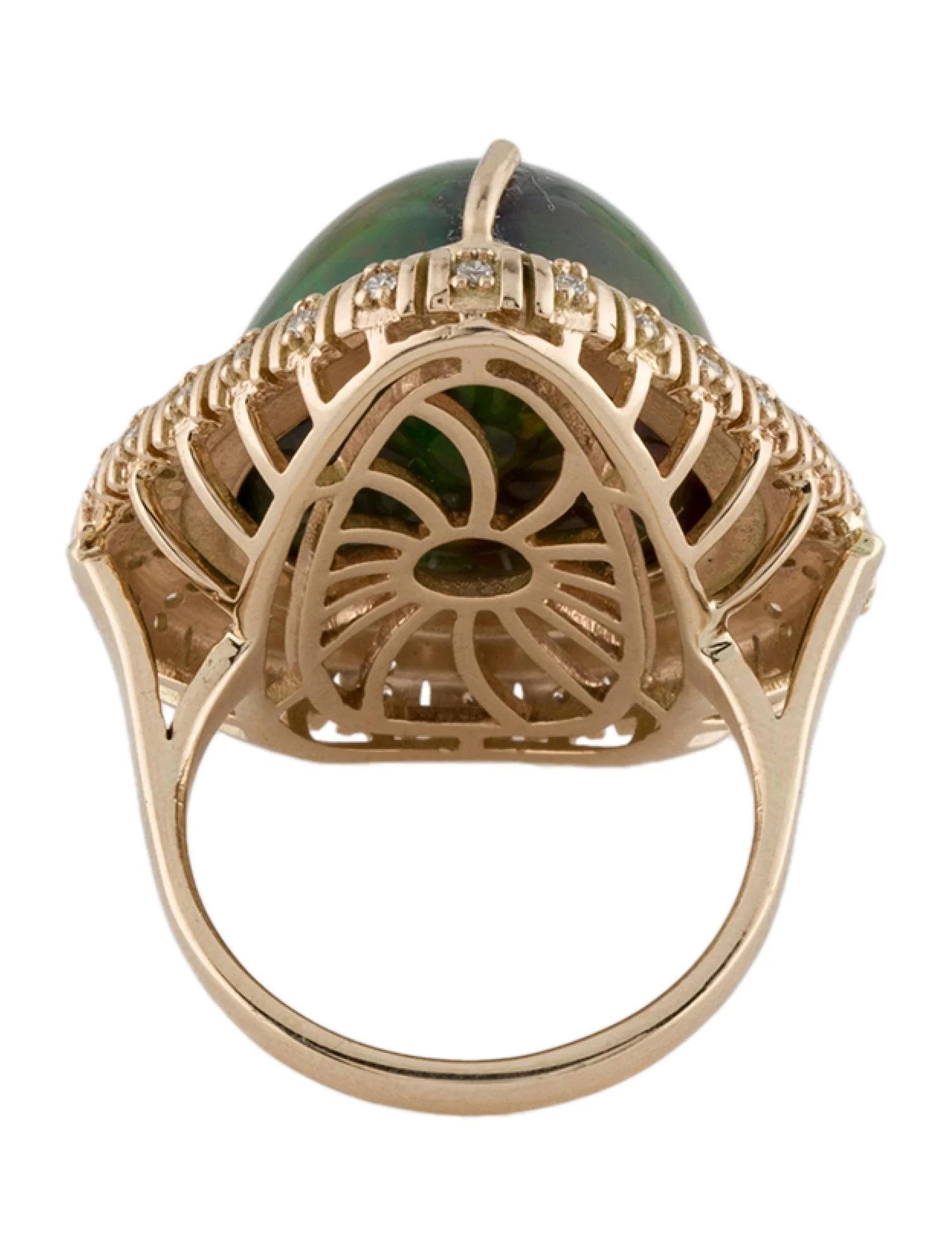 Pear Cut 14K Yellow Gold 13.71ct Pear-Shaped Opal & Diamond Cocktail Ring, Size 6.75 For Sale